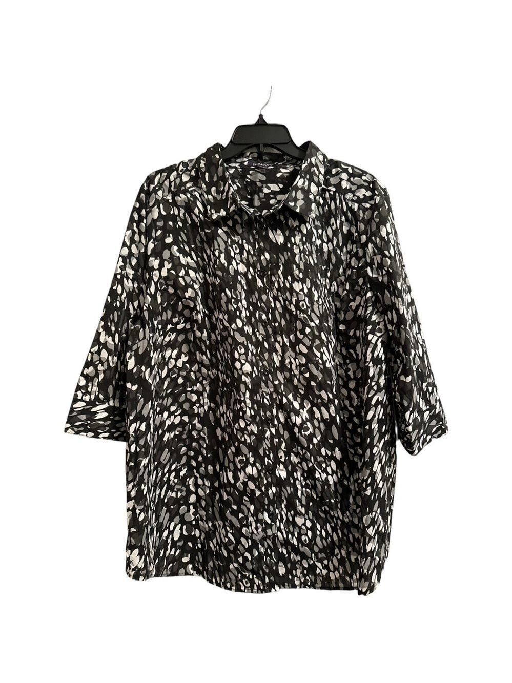 Roamans Blouse, Womens 24W, Black Gray, White, Geometric Circles Business Blouse - Picture 2 of 15